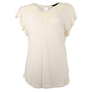 Lauren Ralph Lauren Womens Linen Crochet Trim Blouse Ivory L